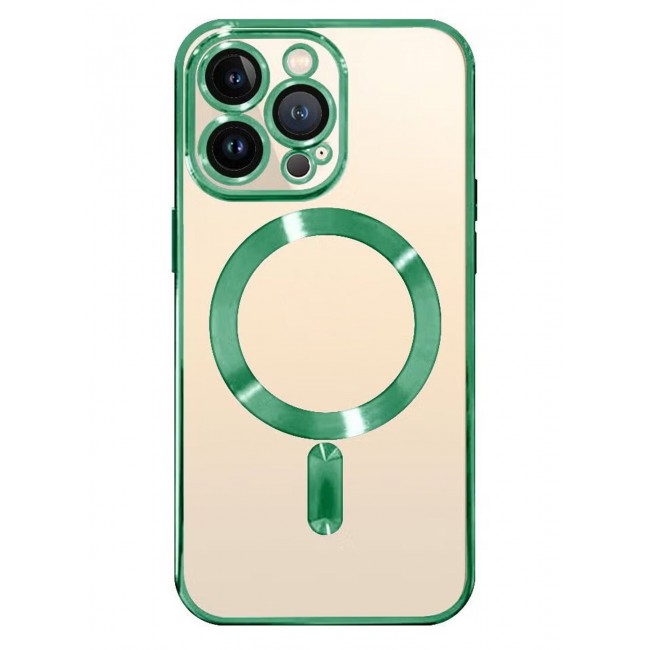 CATANES 2Pack for iPhone 14 Pro Max Magsafe Case and Screen Protector Clear Electroplating Frame Wireless Charging Cover with Tempered Glass Olive Green/Clear
