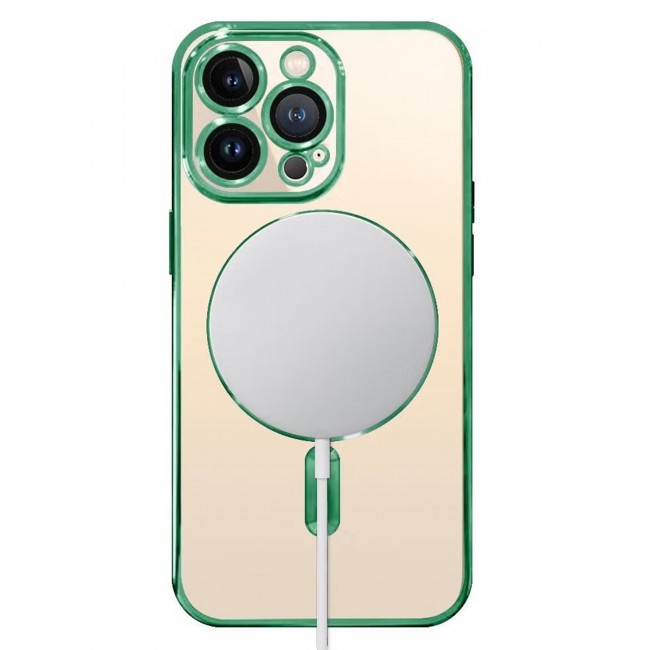 CATANES 2Pack for iPhone 14 Pro Max Magsafe Case and Screen Protector Clear Electroplating Frame Wireless Charging Cover with Tempered Glass Olive Green/Clear