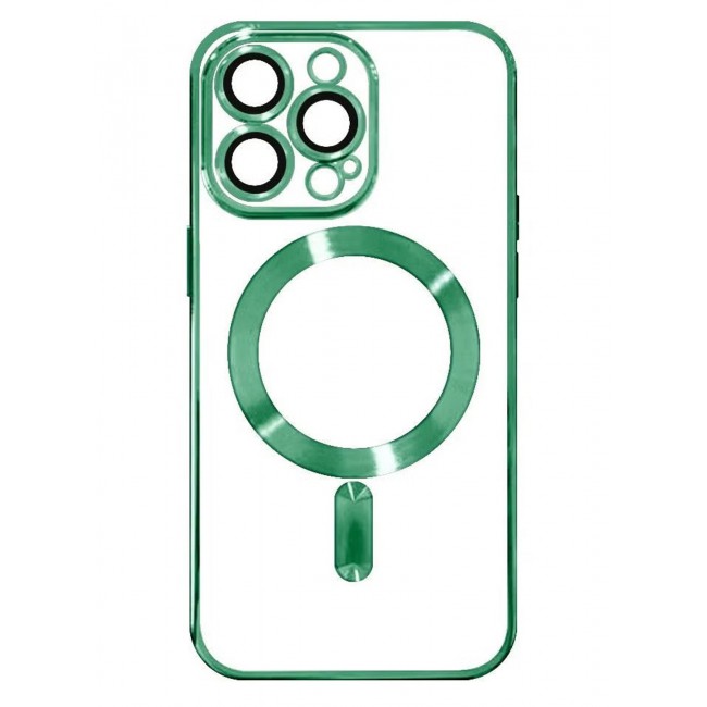 CATANES 2Pack for iPhone 14 Pro Max Magsafe Case and Screen Protector Clear Electroplating Frame Wireless Charging Cover with Tempered Glass Olive Green/Clear