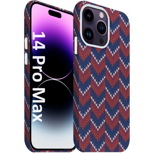 CATANES Ultra-Slim Woven Pattern Case Cover for iPhone 14 Pro Max Lightweight Protective Back Case - Red Blue