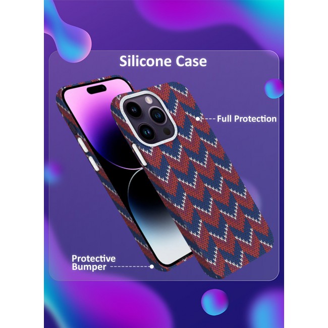 CATANES Ultra-Slim Woven Pattern Case Cover for iPhone 14 Pro Max Lightweight Protective Back Case - Red Blue