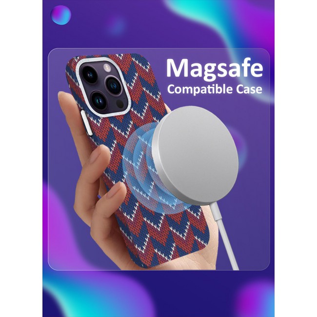 CATANES Ultra-Slim Woven Pattern Case Cover for iPhone 14 Pro Max Lightweight Protective Back Case - Red Blue