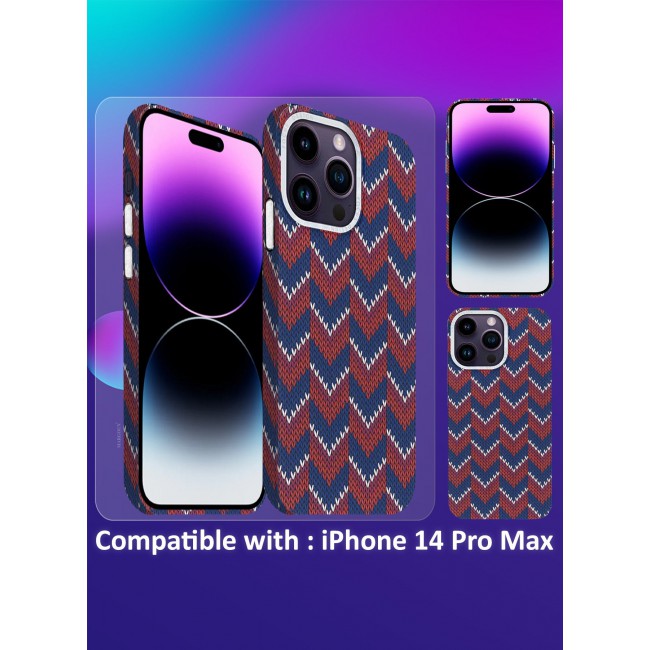 CATANES Ultra-Slim Woven Pattern Case Cover for iPhone 14 Pro Max Lightweight Protective Back Case - Red Blue