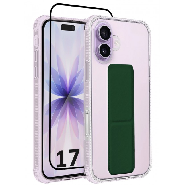 CATANES 2 Packs Finger Grip Clear Case Cover for iPhone 17- Kickstand Car Magnetic Holder Multi-function Protective Two-in-one Case with 3D Screen Protector - Dark Green
