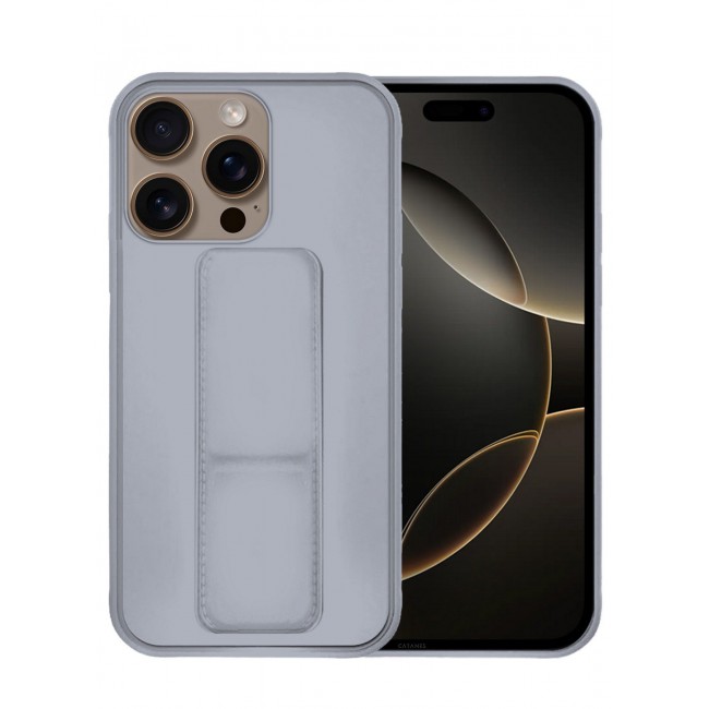 CATANES ( for iPhone 16 Pro ) Case Premium PU Leather Case with Stand Function Shockproof and Anti Scratch Finger Grip Case Cover / Grey