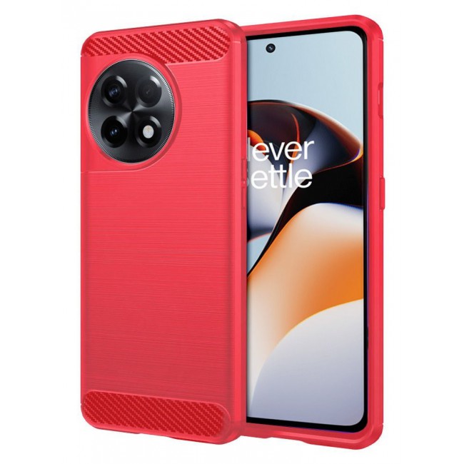CATANES OnePlus Ace 2 Case Slim Soft TPU Brushed Carbon Fiber Anti-Fingerprint Shockproof Cover 6.74 inch Red