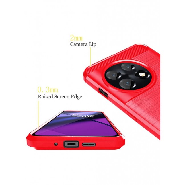 CATANES OnePlus Ace 2 Case Slim Soft TPU Brushed Carbon Fiber Anti-Fingerprint Shockproof Cover 6.74 inch Red