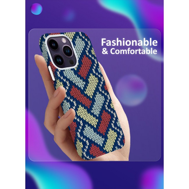 CATANES Ultra-Slim Woven Pattern Case Cover for iPhone 14 Pro Max Lightweight Protective Back Case - Multi