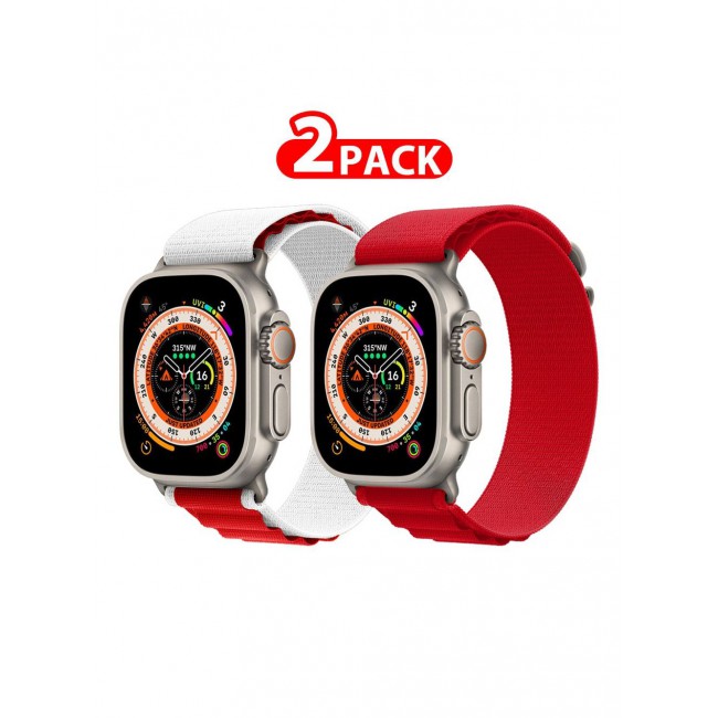 CATANES 2 Pack For Apple Watch Band 49mm 45mm 44mm 42mm Alpine Loop Band Women Men Adjustable with Metal G-Hook Strap for iWatch Ultra Series SE 8/7/6/5/4/3/2/1 Red/White