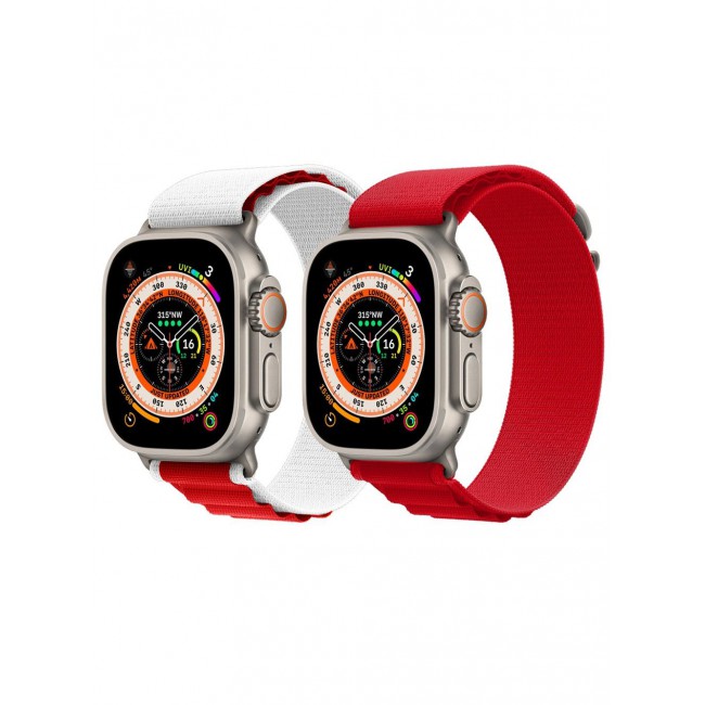 CATANES 2 Pack For Apple Watch Band 49mm 45mm 44mm 42mm Alpine Loop Band Women Men Adjustable with Metal G-Hook Strap for iWatch Ultra Series SE 8/7/6/5/4/3/2/1 Red/White