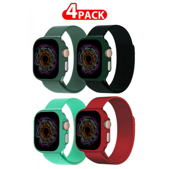 CATANES 4 Pack Stainless Steel Milanese Loop Compatible with Apple Watch Band 42mm 44mm 45mm 49mm men and women Mesh Loop Magnetic Clasp Replacement for iWatch Bands Ultra2/Ultra/Series 9 8 7 SE 6 5 4 3 2 1
