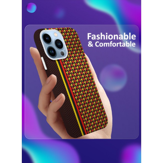 CATANES Ultra-Slim Woven Pattern Case Cover for iPhone 13 Pro Max Lightweight Protective Back Case - Racing Red