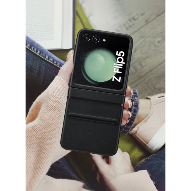 CATANES (for Samsung Galaxy Z Flip 5) Cover Flap Leather Case with Hinge Protection Shockproof Cover Case / Black