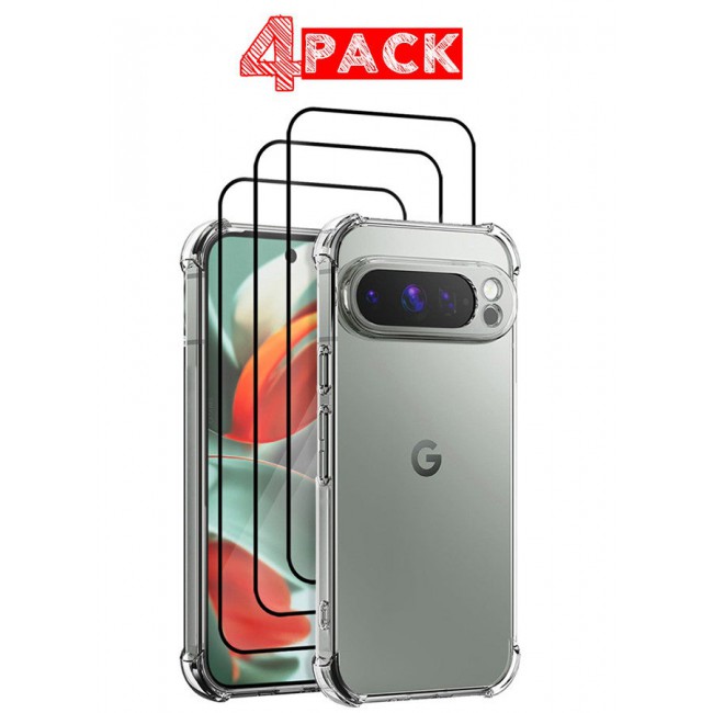 CATANES (for Pixel 9 Pro XL) 4 Packs, 1 TPU Case and 3 Screen Protectors Shockproof Soft TPU Bumper and Hard PC Back Case Anti-Scratch,Drop Protection,Slim Fit Gorilla Case Cover
