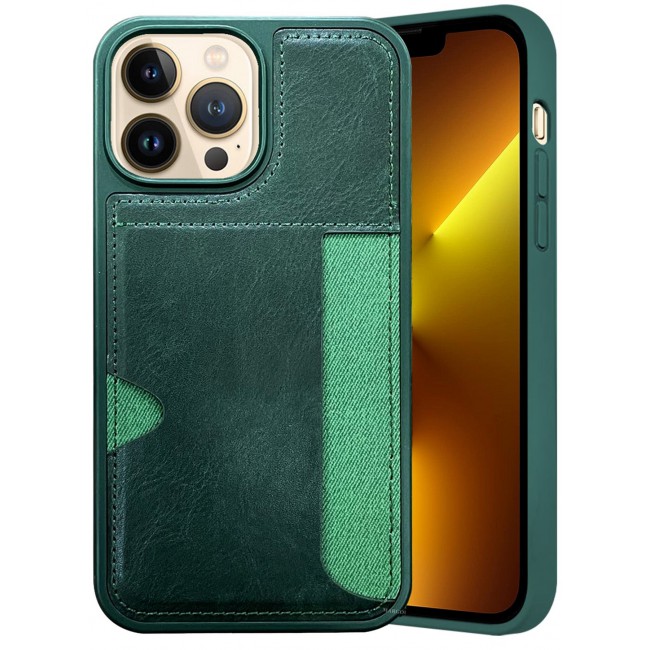 CATANES iPhone 13 Pro Max Case Leather Antifingerprint Cover with Wallet Card Slot Shell, Side Insert Card Holder, Anti Fall Protection - Green