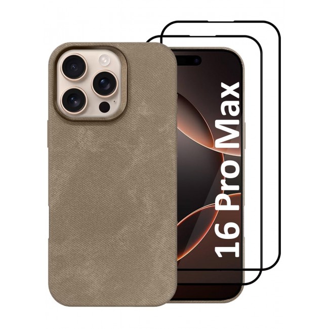 CATANES 3Packs iPhone 16 Pro Max Alcantara Case Cover Premium Quality Luxurious Soft Touch Protection with Metal Camera Frame with Two 3D Screen Protectors - Desert Titanium