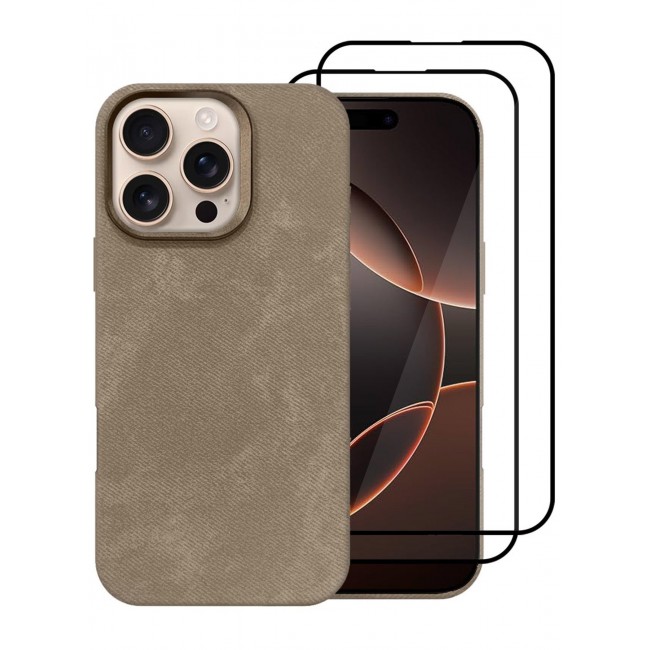 CATANES 3Packs iPhone 16 Pro Max Alcantara Case Cover Premium Quality Luxurious Soft Touch Protection with Metal Camera Frame with Two 3D Screen Protectors - Desert Titanium