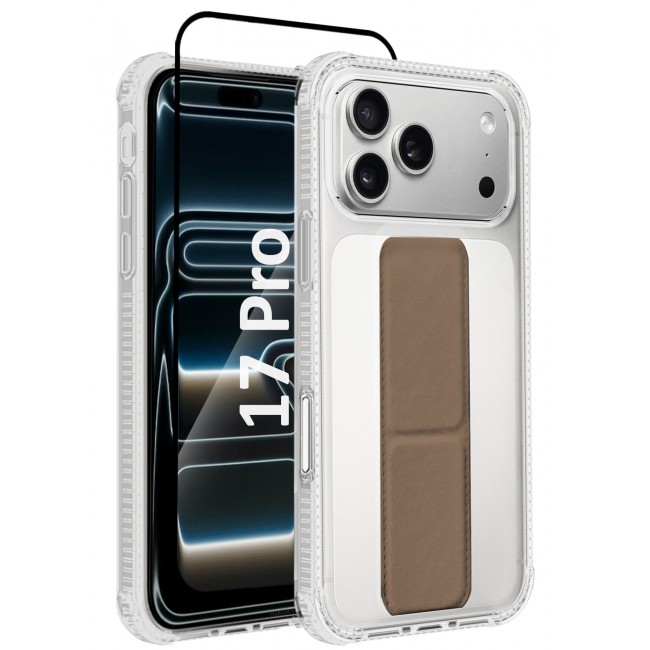 CATANES 2 Packs Finger Grip Clear Case Cover for iPhone 17 Pro- Kickstand Car Magnetic Holder Multi-function Protective Two-in-one Case with 3D Screen Protector - Brown