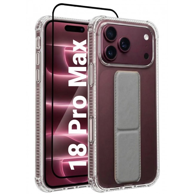 CATANES 2 Pack For iPhone 18 Pro Max Case Clear with Foldable Stand, Shockproof Protective Cover with Reinforced Corners, Transparent Bumper - Grey