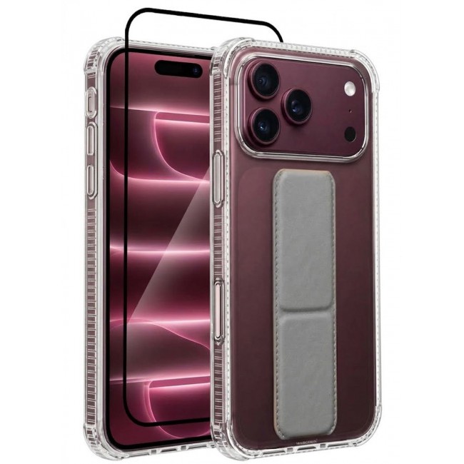 CATANES 2 Pack For iPhone 18 Pro Max Case Clear with Foldable Stand, Shockproof Protective Cover with Reinforced Corners, Transparent Bumper - Grey