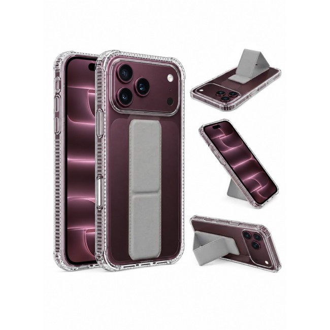 CATANES 2 Pack For iPhone 18 Pro Max Case Clear with Foldable Stand, Shockproof Protective Cover with Reinforced Corners, Transparent Bumper - Grey