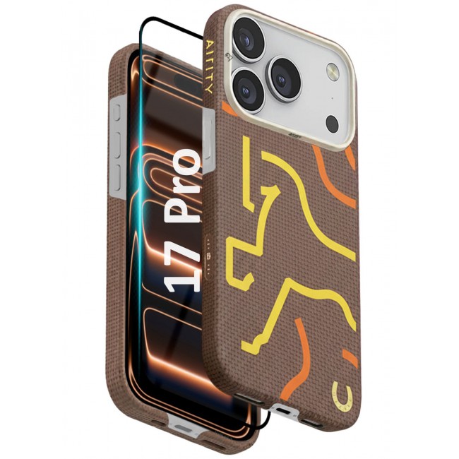 AIRITY Horse Style Bamboo Fiber Protective Case for iPhone 17/18 Pro Ultra Durable, Lightweight & Premium Design with Screen Protector Brown Yellow