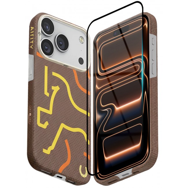 AIRITY Horse Style Bamboo Fiber Protective Case for iPhone 17/18 Pro Ultra Durable, Lightweight & Premium Design with Screen Protector Brown Yellow