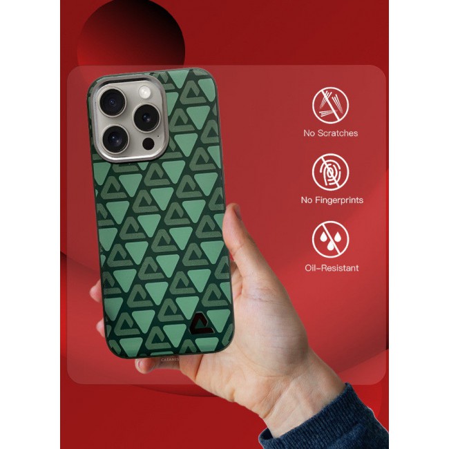 CATANES (for iPhone 15 Pro Max) 2 Pack Case and Screen Protector Leather Back Cover Triangle Pattern Shockproof Protective Phone Case Green