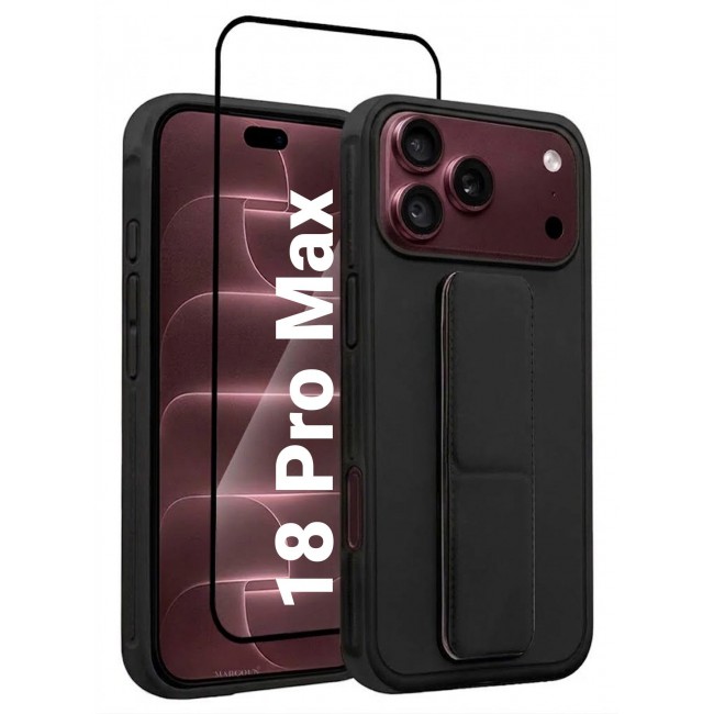 CATANES 2 Pack For iPhone 18 Pro Max Case Durable PU Leather Cover with Secure Finger Ring and Stand Support - Black