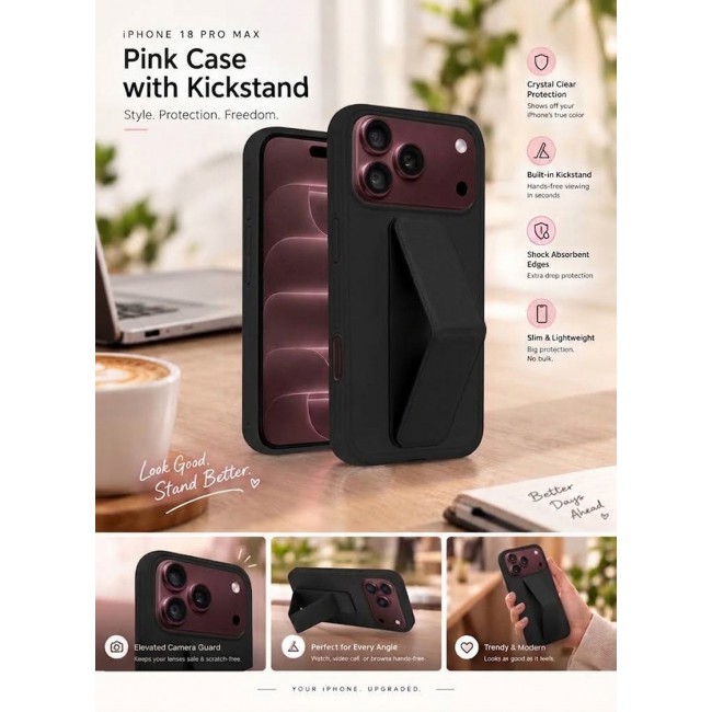 CATANES 2 Pack For iPhone 18 Pro Max Case Durable PU Leather Cover with Secure Finger Ring and Stand Support - Black