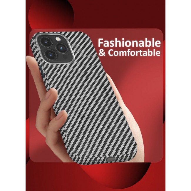 CATANES Case for iPhone 15 Pro Max Premium Carbon Fiber Texture Slim – Ultra-Thin Protective Cover with Sleek Matte Finish and Enhanced Grip Silver/Black