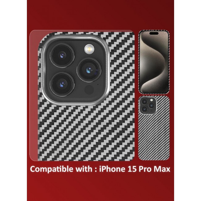 CATANES Case for iPhone 15 Pro Max Premium Carbon Fiber Texture Slim – Ultra-Thin Protective Cover with Sleek Matte Finish and Enhanced Grip Silver/Black