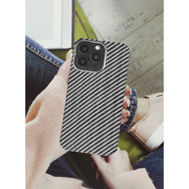 CATANES Case for iPhone 15 Pro Max Premium Carbon Fiber Texture Slim – Ultra-Thin Protective Cover with Sleek Matte Finish and Enhanced Grip Silver/Black