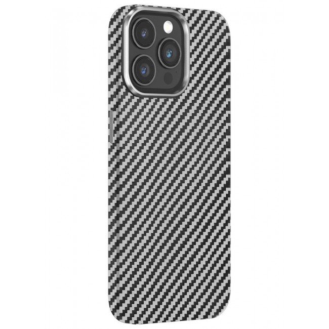 CATANES Case for iPhone 15 Pro Max Premium Carbon Fiber Texture Slim – Ultra-Thin Protective Cover with Sleek Matte Finish and Enhanced Grip Silver/Black