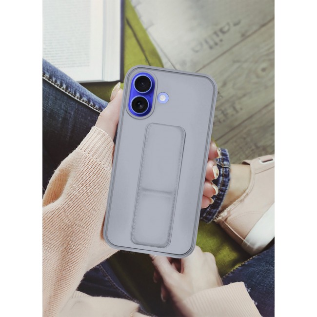 CATANES ( for iPhone 16 Plus ) Case Premium PU Case with Stand Function Shockproof Finger Grip Case Cover / Grey