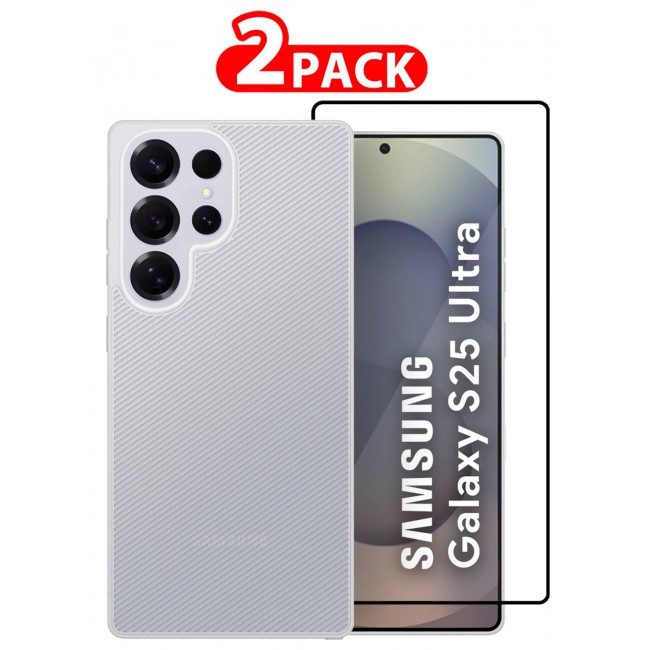 CATANES ( for Galaxy S25 Ultra )2Packs, Case Air Skin Line Design Back Cover Sturdy Durable Ultra-Thin Case Drop Protection Cover Clear with Shock Proof Screen Protector- White