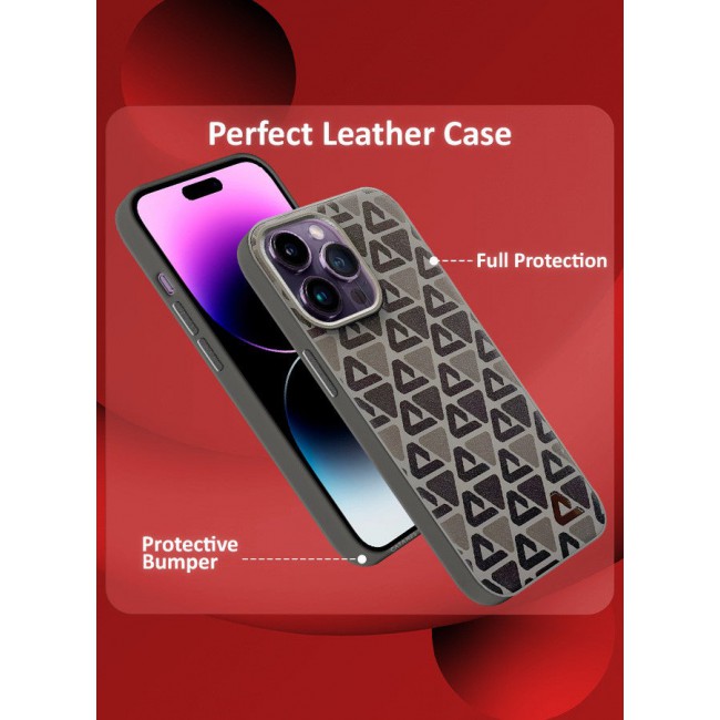 CATANES (for iPhone 14 Pro Max) 2 Pack Case and Screen Protector Leather Back Cover Triangle Pattern Shockproof Protective Phone Case Brown