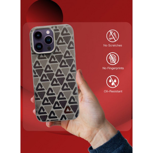 CATANES (for iPhone 14 Pro Max) 2 Pack Case and Screen Protector Leather Back Cover Triangle Pattern Shockproof Protective Phone Case Brown
