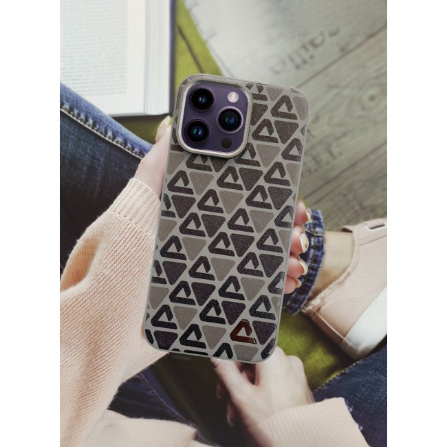 CATANES (for iPhone 14 Pro Max) 2 Pack Case and Screen Protector Leather Back Cover Triangle Pattern Shockproof Protective Phone Case Brown