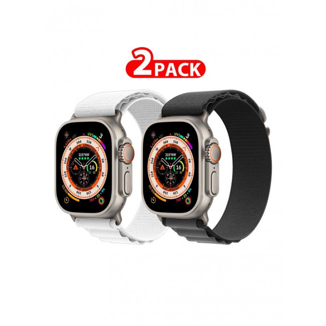CATANES 2 Pack For Apple Watch Band 49mm 45mm 44mm 42mm Alpine Loop Band Women Men Adjustable with Metal G-Hook Strap for iWatch Ultra Series SE 8/7/6/5/4/3/2/1 Black/White