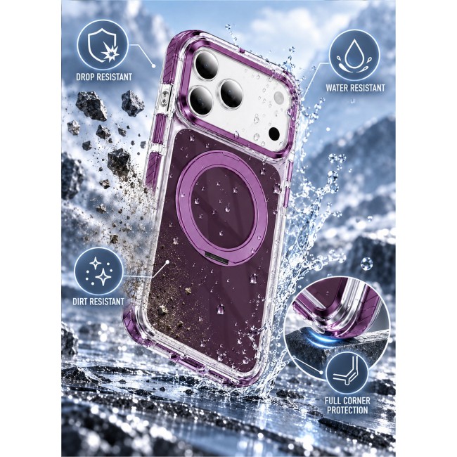 CATANES Magnetic Case For iPhone 17 Pro Max Clear TPU Cover with 360-Degree Rotating Ring Kickstand - Burgundy