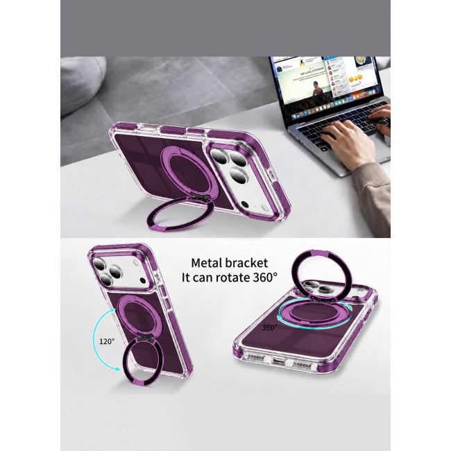 CATANES Magnetic Case For iPhone 17 Pro Max Clear TPU Cover with 360-Degree Rotating Ring Kickstand - Burgundy