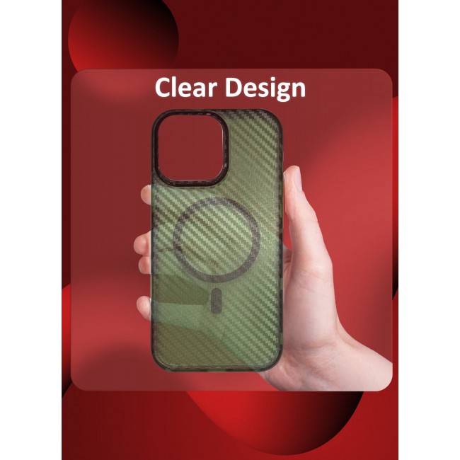 CATANES (for iPhone 15 Pro Max) Magsafe Case Cover Carbon Fiber Magnetic Strong Shockproof Protective Slim Thin Cover Transparent Matte - Green Color