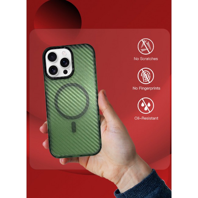 CATANES (for iPhone 15 Pro Max) Magsafe Case Cover Carbon Fiber Magnetic Strong Shockproof Protective Slim Thin Cover Transparent Matte - Green Color