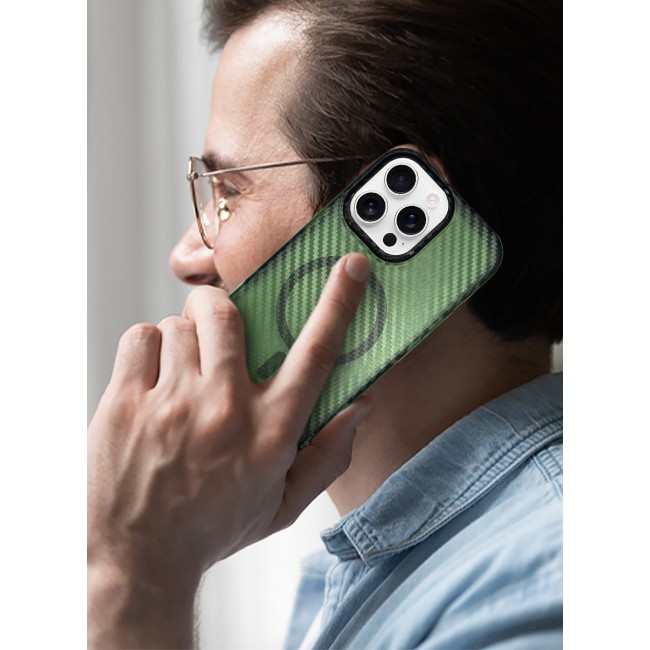CATANES (for iPhone 15 Pro Max) Magsafe Case Cover Carbon Fiber Magnetic Strong Shockproof Protective Slim Thin Cover Transparent Matte - Green Color
