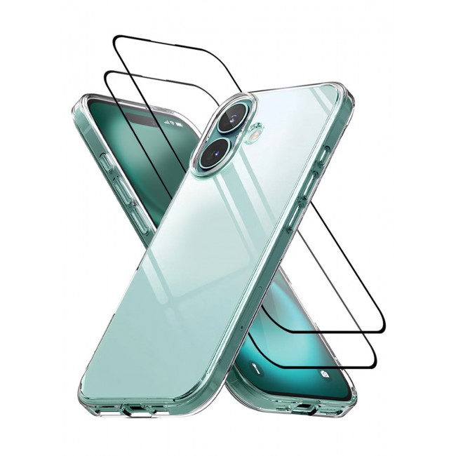 CATANES ( for iPhone 16 ) 3 Pack, 1 Case and 2 Screen Protectors, Clear TPU, Ultra Slim, Shockproof, Scratch-Resistant Case Cover