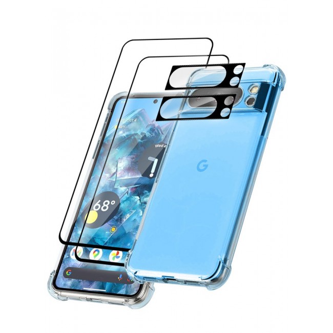 CATANES 5 Packs For Google Pixel 8 Pro TPU Case and 2 Screen Protectors and 2 Camera Lens Protectors Clear Transparent Shockproof Case Scratch Resistant Reinforced Corners Cover