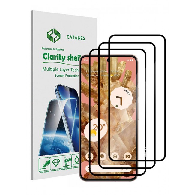 CATANES 3 Pack Of Google Pixel 8 Screen Protector 9H Tempered Glass Ultrasonic Fingerprint Unlock Case Friendly HD Clear Tempered Glass Screen Protector