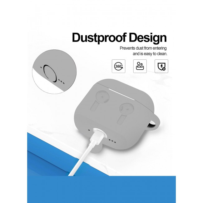 CATANES ( for Airpods 4 2024 ) Case Soft Silicone Elegant Cover with Keychain / Light Grey Color