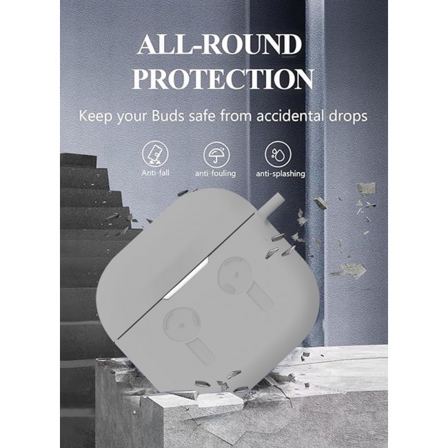 CATANES ( for Airpods 4 2024 ) Case Soft Silicone Elegant Cover with Keychain / Light Grey Color